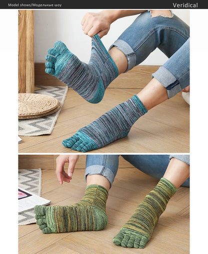1/5 Pairs Colorful 5 Finger Socks Business Man Cotton Striped Young Casual Sweat-Absorbing Happy Party Dress Toe Short Socks