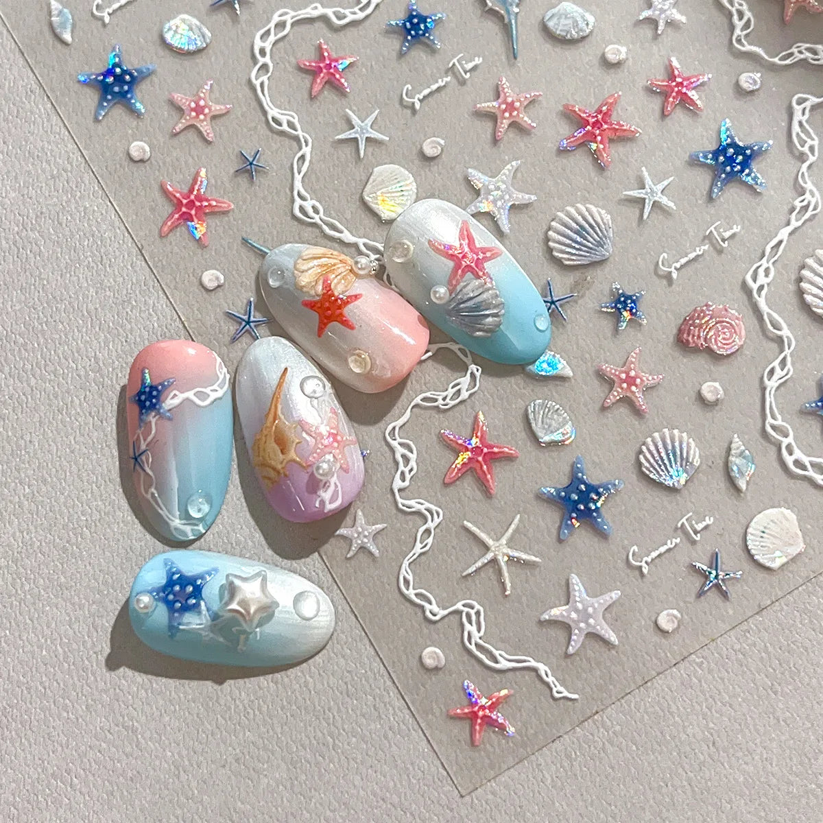 Shell Light Starfish Shell Nail Stickers Cute Starfish Decorative Stickers For Nails DIY 3D Self Adhesive Summer Manicure Decals