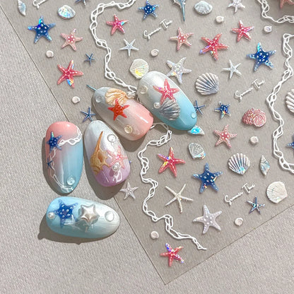 Shell Light Starfish Shell Nail Stickers Cute Starfish Decorative Stickers For Nails DIY 3D Self Adhesive Summer Manicure Decals
