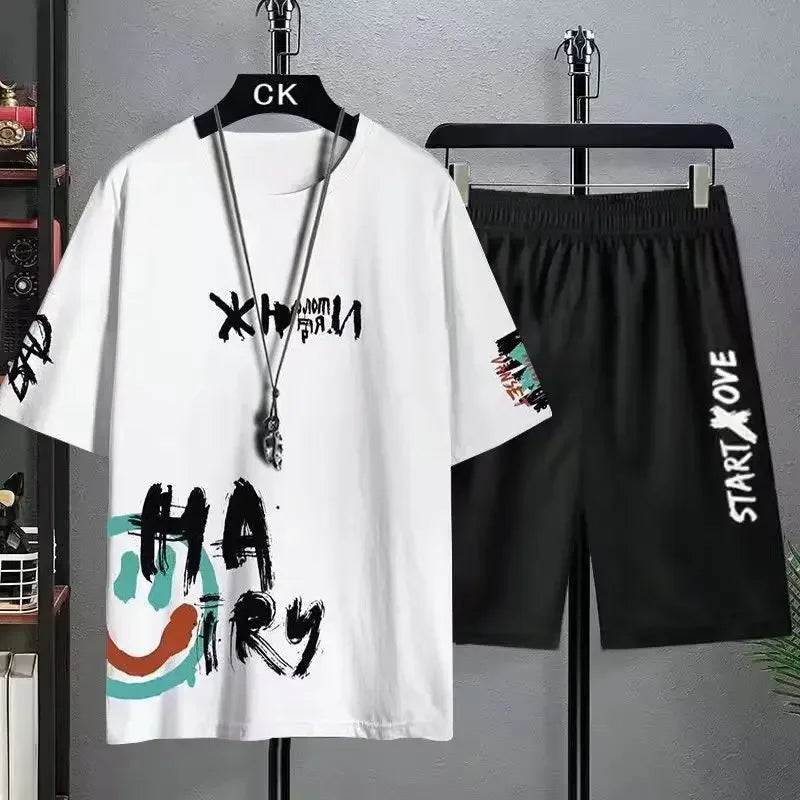 Trendy Suits for Men Men's Summer Shorts Set Gym Outfit Student Short Sleeve Tee 2 Piece Set Tracksuits Men Casual Men Clothing