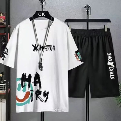 Trendy Suits for Men Men's Summer Shorts Set Gym Outfit Student Short Sleeve Tee 2 Piece Set Tracksuits Men Casual Men Clothing