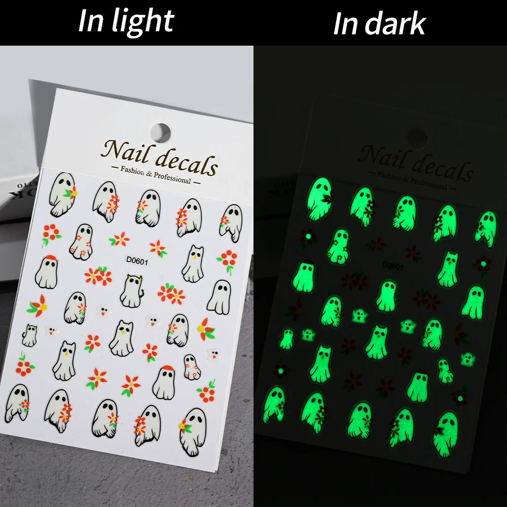 1sheet 5D Halloween Nail Stickers Pink/Green/Black Cartoon Pattern Nail Art Slider DIY For Sweet Cool Girl Cute Nail Decoration