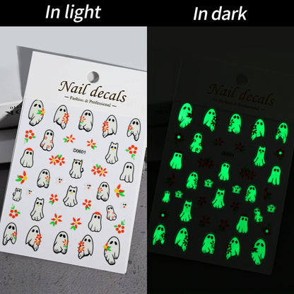 1sheet 5D Halloween Nail Stickers Pink/Green/Black Cartoon Pattern Nail Art Slider DIY For Sweet Cool Girl Cute Nail Decoration