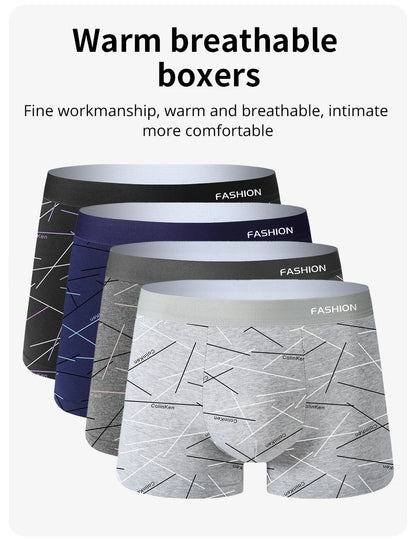 4pcs Men's Underwear, Comfortable, Soft and Fashionable Daily Line Print Intimate Boxer Briefs, Sporty and Breathable Boxers