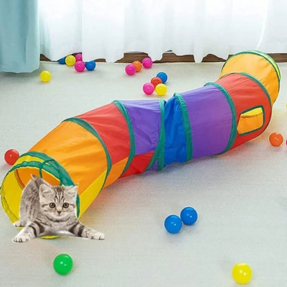 Small Pet Entertainment Accessory, 2-Way Foldable Interactive Tunnel with Side Openings, Indoor Outdoor Play Tube for Exploration, Ideal Toy for Cats, Puppies and Pet Rabbits
