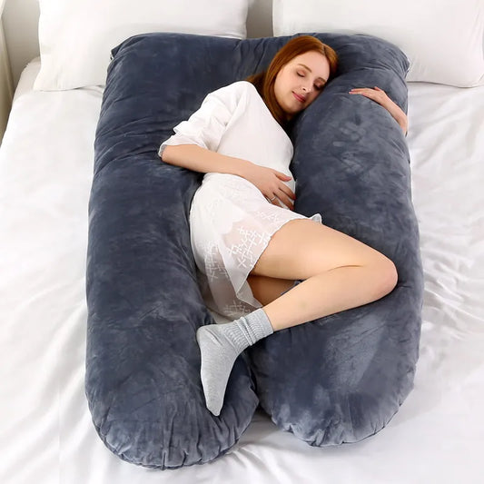 116x65cm U Type Pillow for Pregnant Women Soft Fleece Cushions of Pregnancy Maternity Support Breastfeeding Sleeping Black