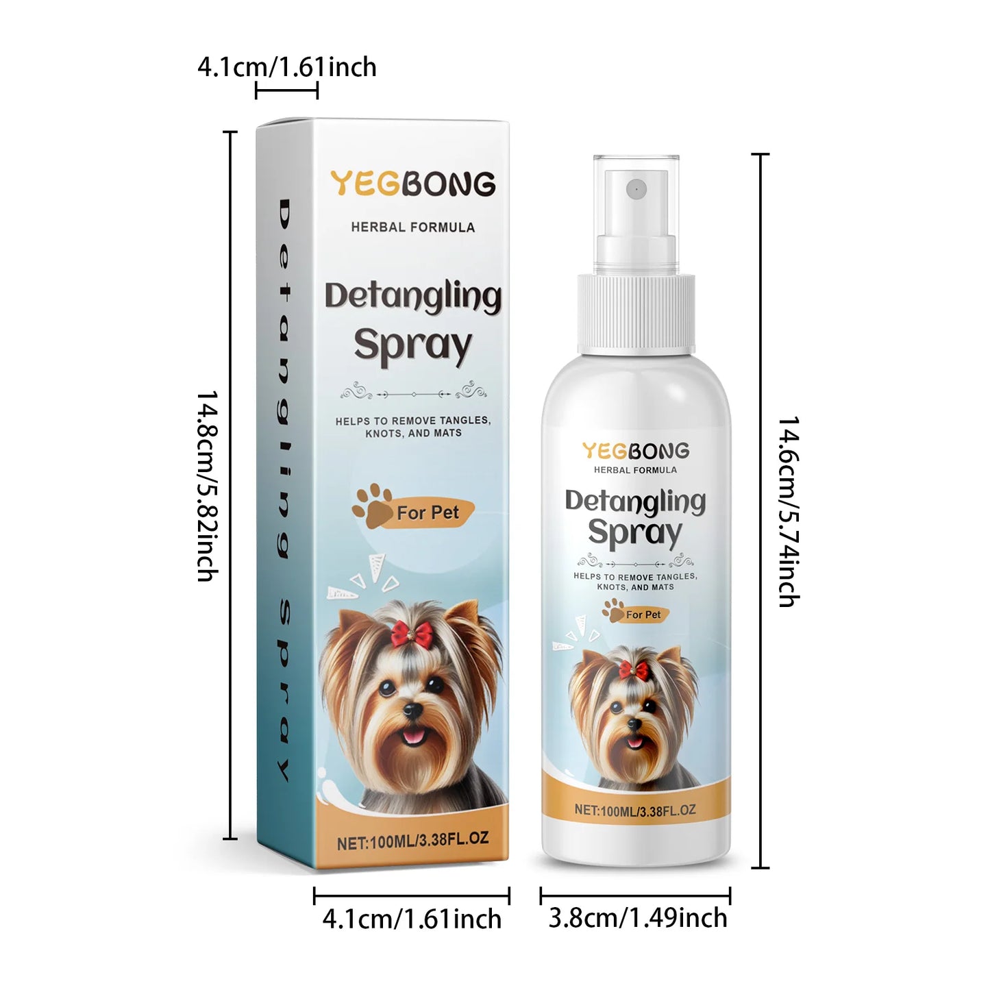 100ML Pet Detangling Spray Herbal Formula Smoothing Hair Remove Tangles, Knot & Mats Refreshing Maintain Pet Hair Grooming Spray