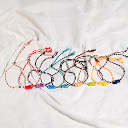 Set of 10Pcs Ceramic Fish Bracelet for Women Handmade Woven Colored Rope Boho Wrap Charm Bracelet Friendship Popular Jewelry