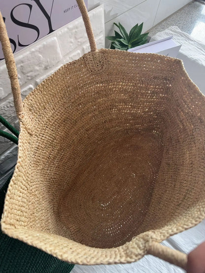 2026 Large Handwoven Rattan Tote Bag for Women Natural Straw Beach Bag Purse Luxury Shoulder Bags Handbag Summer