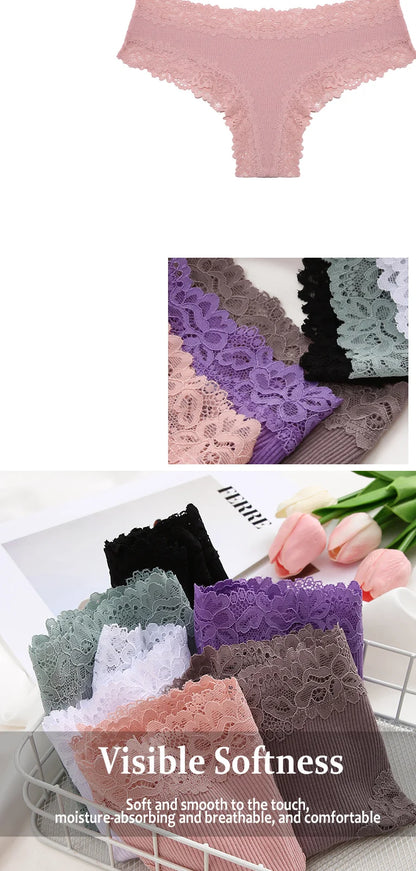 3PCS/Set Women Sexy Lace Panties Cotton Seamless Brazilian Panties Female Sexy Low Rise Soft Underwear G-String Lingerie S-XL