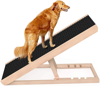 Adjustable Wooden Pet Dog Ramp Comfortable Folding Non-Slip Carpet Surface Foldable Climbing Ladder For Car Bed Pet Carriers