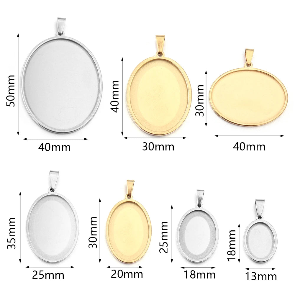 5pcs/lot Stainless Steel Oval Pendant Cabochon Base Setting Tray Blank 18*25mm 30*40mm Cabochons DIY Jewelry Making Supplies