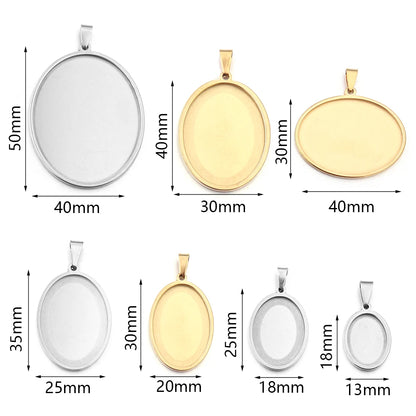 5pcs/lot Stainless Steel Oval Pendant Cabochon Base Setting Tray Blank 18*25mm 30*40mm Cabochons DIY Jewelry Making Supplies