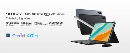 DOOGEE Tab G6 Pro Tablet PC Android 16 Gemini AI 12'' 2K Display 9000mAh Battery 8GB  RAM 128GB ROM Ultra-thin Body Smart Pad