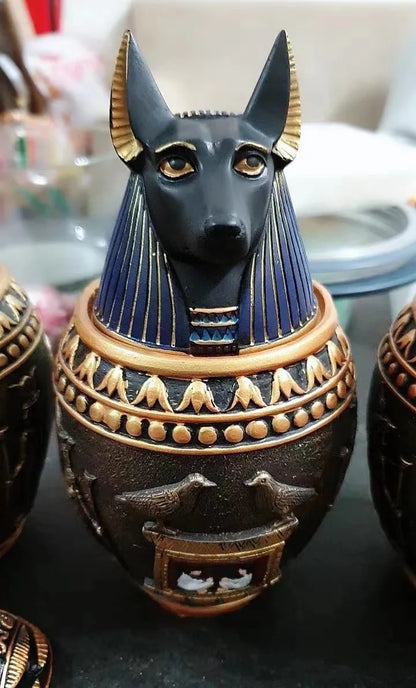 Egyptian Canopic Jar Pet Memorial Urn Anubis Decor Ceramic Ash Keeper Home Art Sculpture Handmade Funeral Keepsake