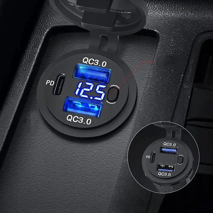 3 Ports Quick Charge Dual PD & QC 3.0 112W Aperture Car Charger Outlet Socket For 12V 24V Motorcycle Boat Marine Truck ATV