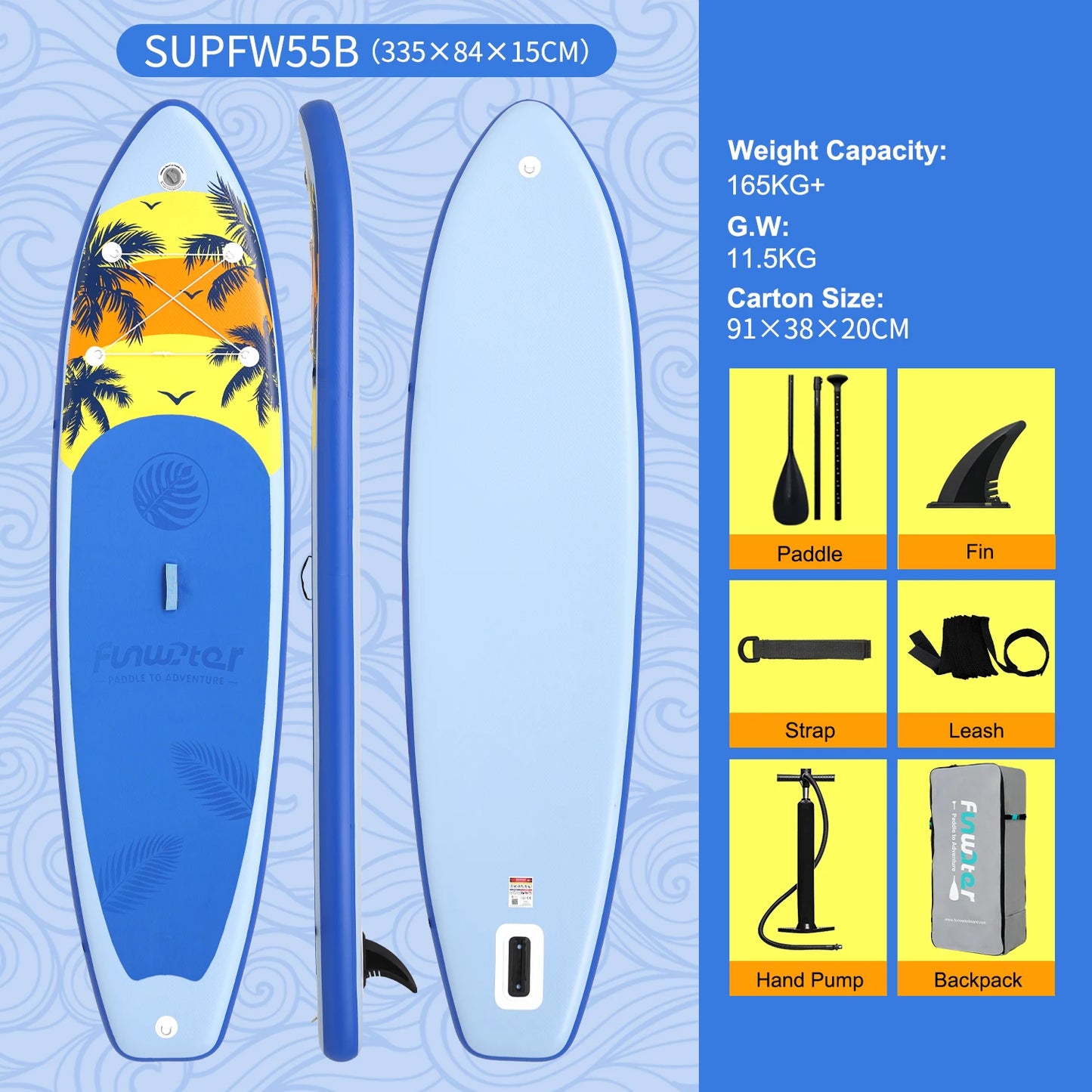 FunWater Stand Up Paddle Board 335*83*15CM Inflatable Paddling Board Surfboard Non-Slip Water Sport Paddle Board with Accessory
