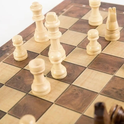 3-in-1 Chess&Backgammon&Checkers Set Chessboard Wooden Board Games Set Educational Improve Intelligence International Chess Game