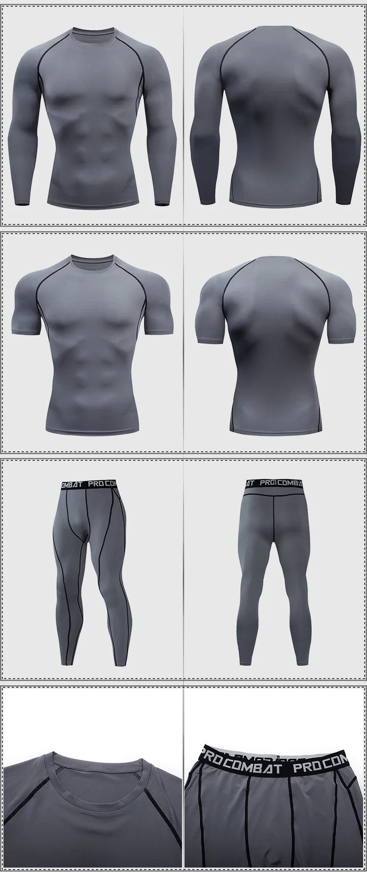 Men's 2/3pcs sets Boxing suit rashguard male kit MMA compression clothing men long-sleeved t-shirt+leggings tracksuit Sport Suit