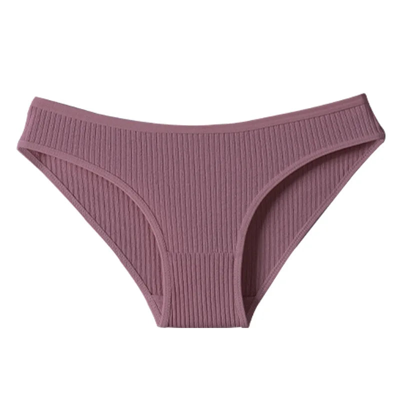 7Pcs Women's Panties Striped Briefs for Women Low-Rise Breathable Cotton Female Soft Underwear Solid Colors Ladies Underpants