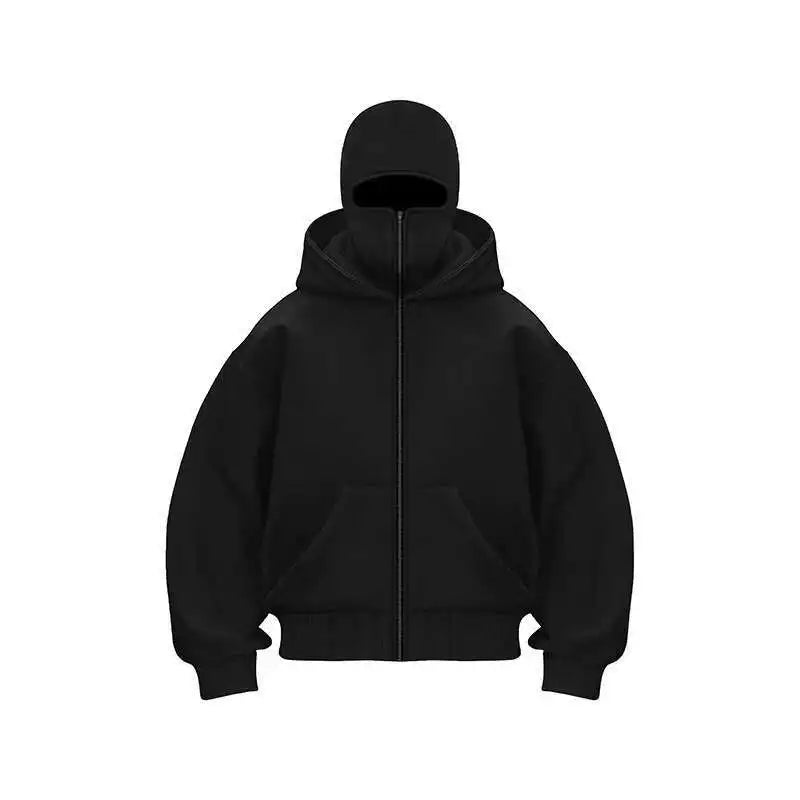 Unisex Plain Hooded Zip Up Sweatshirt Autumn Winter Ins Style Couple Matching Pullover Jacket