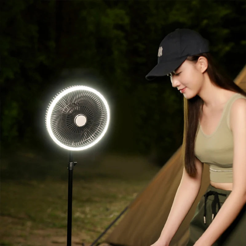 KINSCOTER 10000mAh Outdoor Camping Fan, 11inch Large Ceiling Fan with LED Lighting, Multifunction Air Circulator Cooler Fan