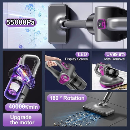 4-in-1 Cordless Stick Vacuum Cleaner 55000Pa Suction Power Powerful  Cordless Rechargeable Lithium Battery for Carpet Floor Pet