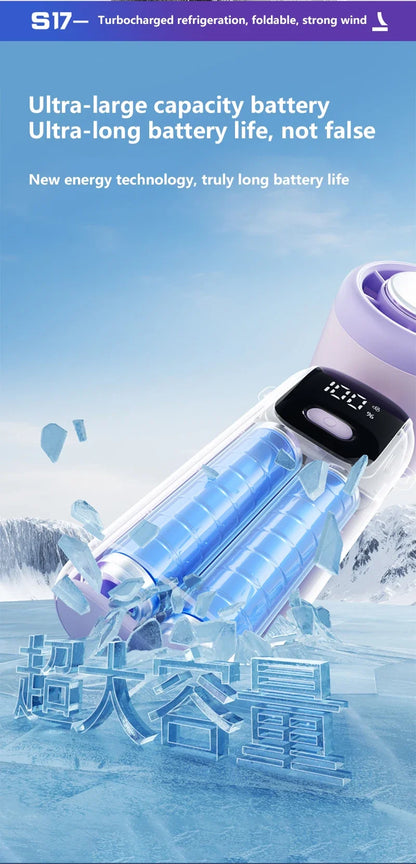 New Ice Cooling Handheld Fan 100 Speeds Turbo Portable USB Desk Fan Foldable/Hangable for Outdoor Fast Chill Ice Compress
