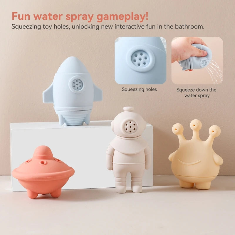 Baby Bath Toys Animal Silicone Cartoon Astronauts Play With Water Toys No BPA Swim Bathroom Baby Silicone Sprinkler Bathtub Toy