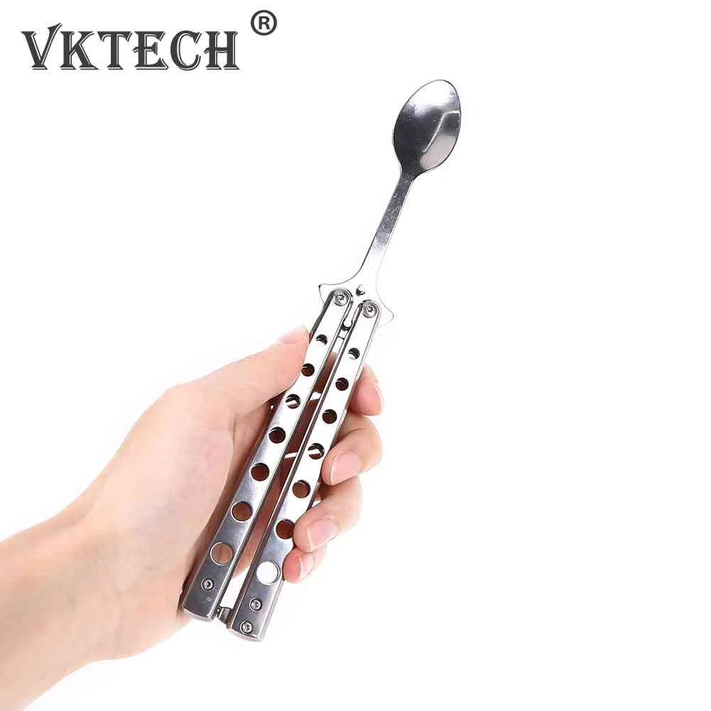 Butterfly Knife Folding Spoon Fork Balisong Training Spoon Fork Butterfly Knife Trainer Outdoor Camping Tableware Kitchen Tool