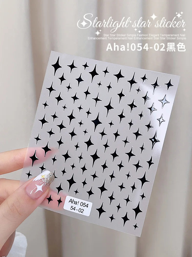 1PCS Laser Starburst Star Adhesive Nail Sticker 3D Nail Art Decoration Flashing Silver Flame Butterfly Nail Decal Press on Nails