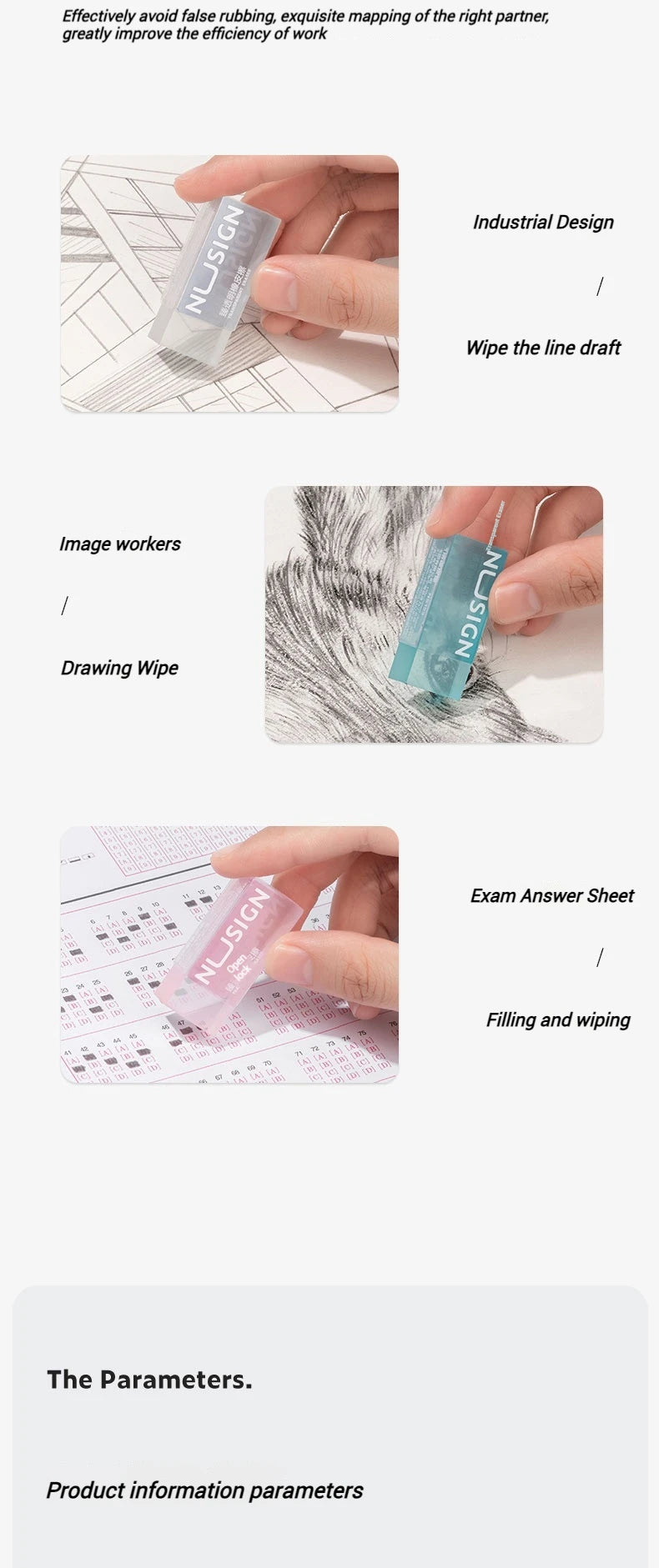 NUSIGN 2B Soft Rubber Pencil Eraser for Students Art Sketching Painting Exam Writing Correction School Stationery Supplies