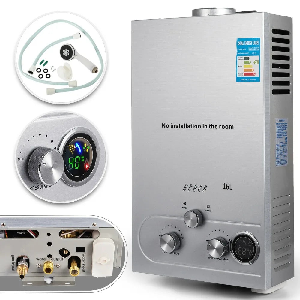 LPG 6L/8L/10L/12L/16L/18L Wasser Heizung 36KW Instant Liquefied Petroleum Gas Wasser heizung Edelstahl Kessel Kit Portable