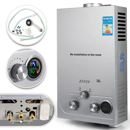 LPG 6L/8L/10L/12L/16L/18L Wasser Heizung 36KW Instant Liquefied Petroleum Gas Wasser heizung Edelstahl Kessel Kit Portable