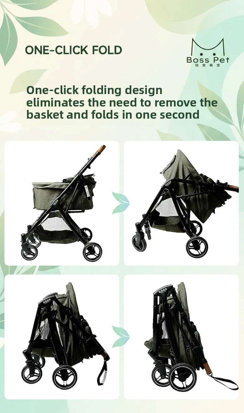 Breathable Large Space Pet Stroller One-Click Foldable Detachable Hand Cart For Dogs Cats Outdoor Travel