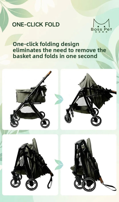 Breathable Large Space Pet Stroller One-Click Foldable Detachable Hand Cart For Dogs Cats Outdoor Travel