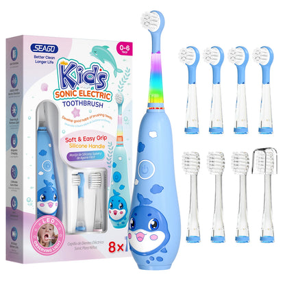 Seago Kids Electric Toothbrush Child Dolphin Colorful Observing LED 2 Mins Smart Timer IPX7 Waterproof Teeth Cleaning