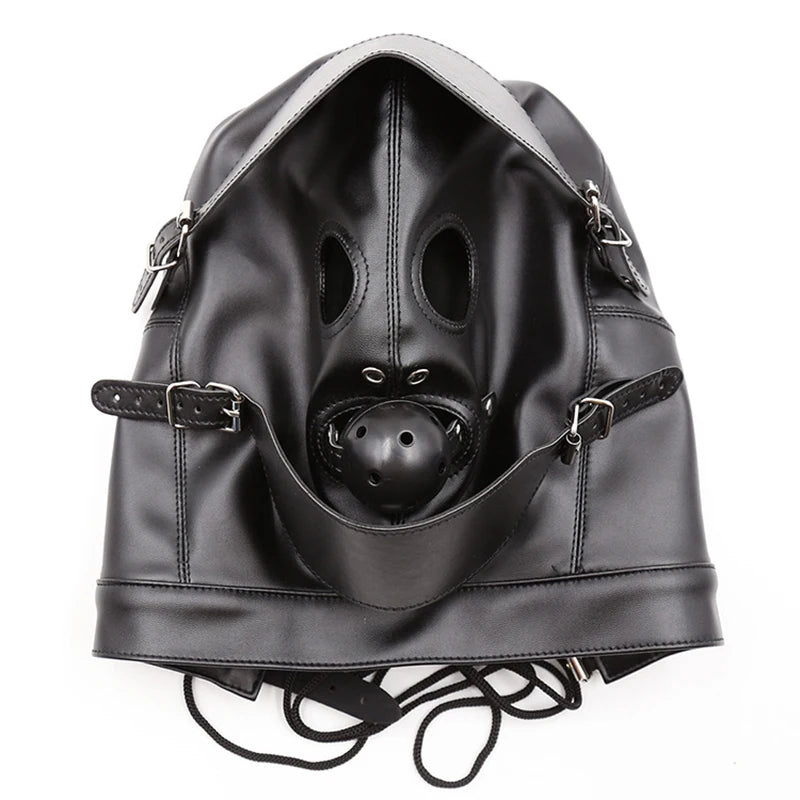 Bondage BDSM Sex Mask Fetish Hood With Gags Leather  Deprivation Hood Adult Slave Games Full Head Sex Toys for Women Men Gay