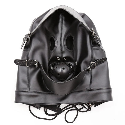 Bondage BDSM Sex Mask Fetish Hood With Gags Leather  Deprivation Hood Adult Slave Games Full Head Sex Toys for Women Men Gay