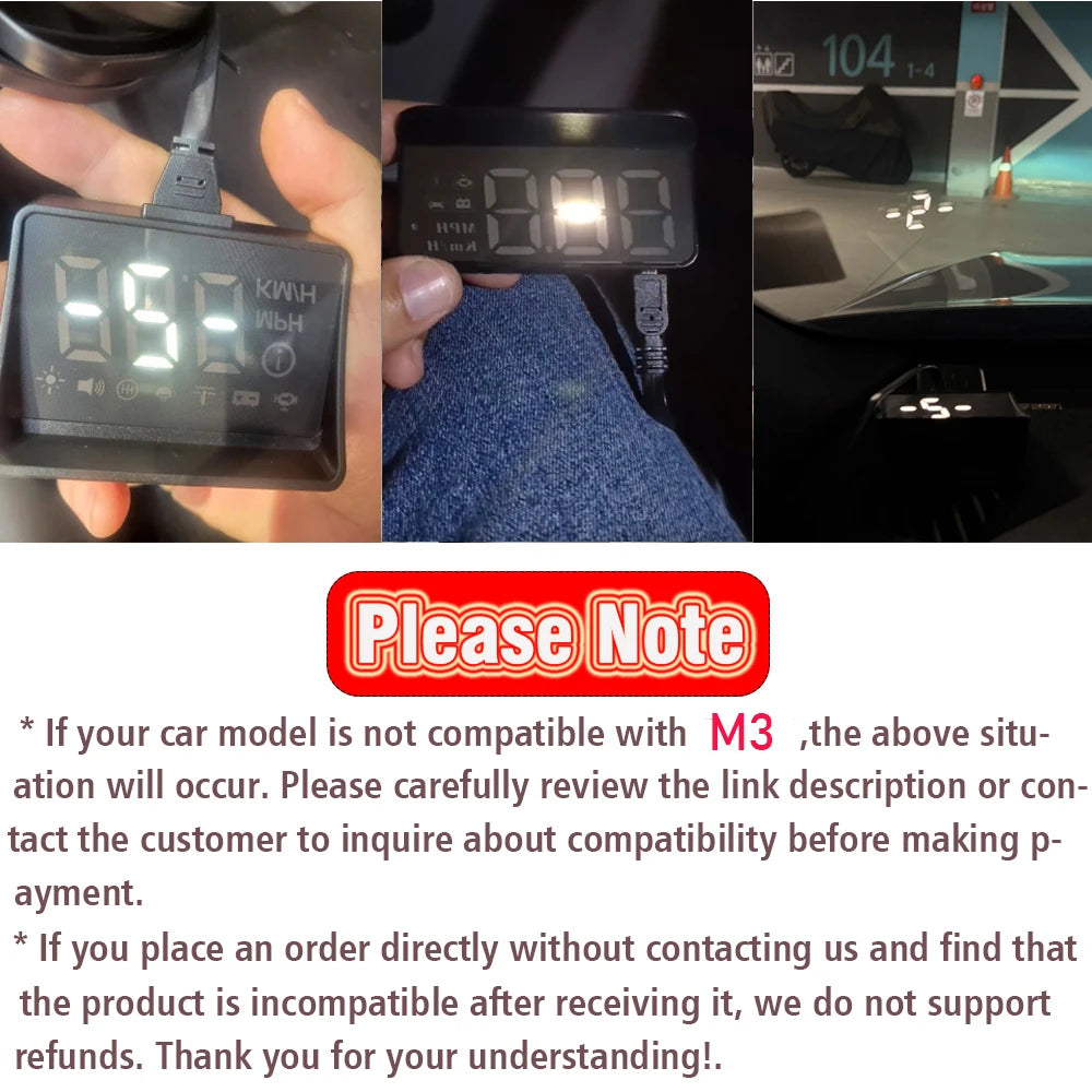 M3 HUD Obd2 Display On-board Computer Car Head-up display Windshield Big Font projection E-OBD and GPS Suitable for All Cars M1