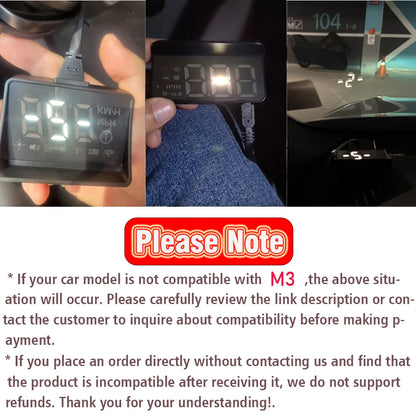 M3 HUD Obd2 Display On-board Computer Car Head-up display Windshield Big Font projection E-OBD and GPS Suitable for All Cars M1