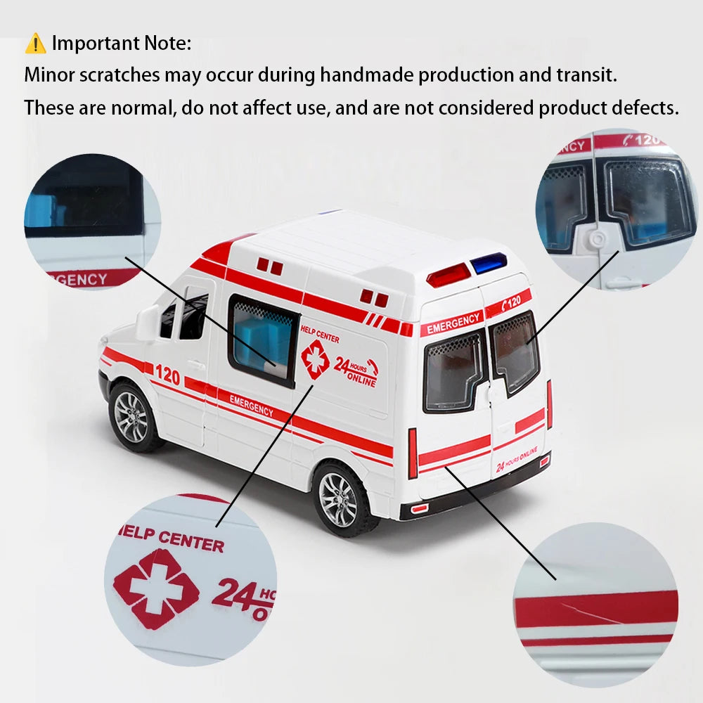 1:32 Mini Car Diecast Ambulance Fire-Truck Policecar Model Sound And Light Vehicle Simulation Collection Gifts Toys