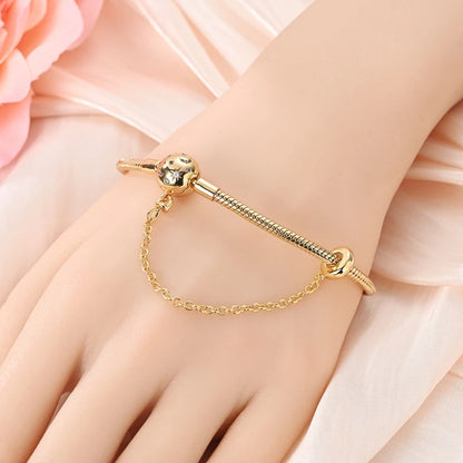 Original Bracelet 925 Sterling Silver Charm Bracelet 17-20CM Golden Heart Love Key Clover Bracelet Bangle Women Jewelry Gift
