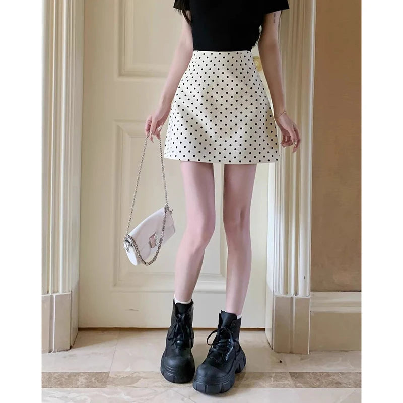 Summer Lady Chic Wave Point A-line Skirts New Female Sweet High Waist Skirts Women Korean Elegant Slim Fit Skirts