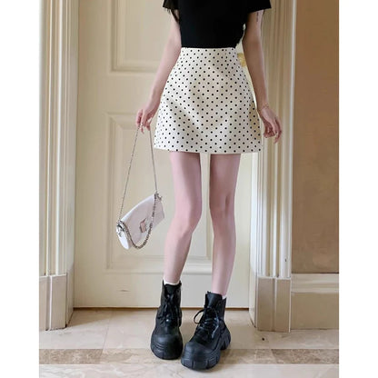 Summer Lady Chic Wave Point A-line Skirts New Female Sweet High Waist Skirts Women Korean Elegant Slim Fit Skirts