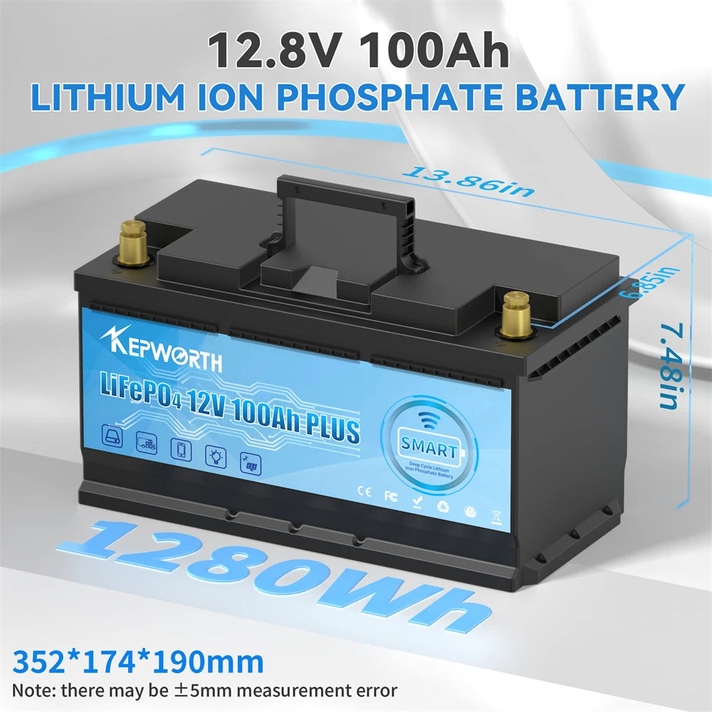 12V/24V LiFePO4 Battery with BMS - 30/50/100/120/135/300Ah for Golf Cart, Solar, RV, EV - Long Lifespan