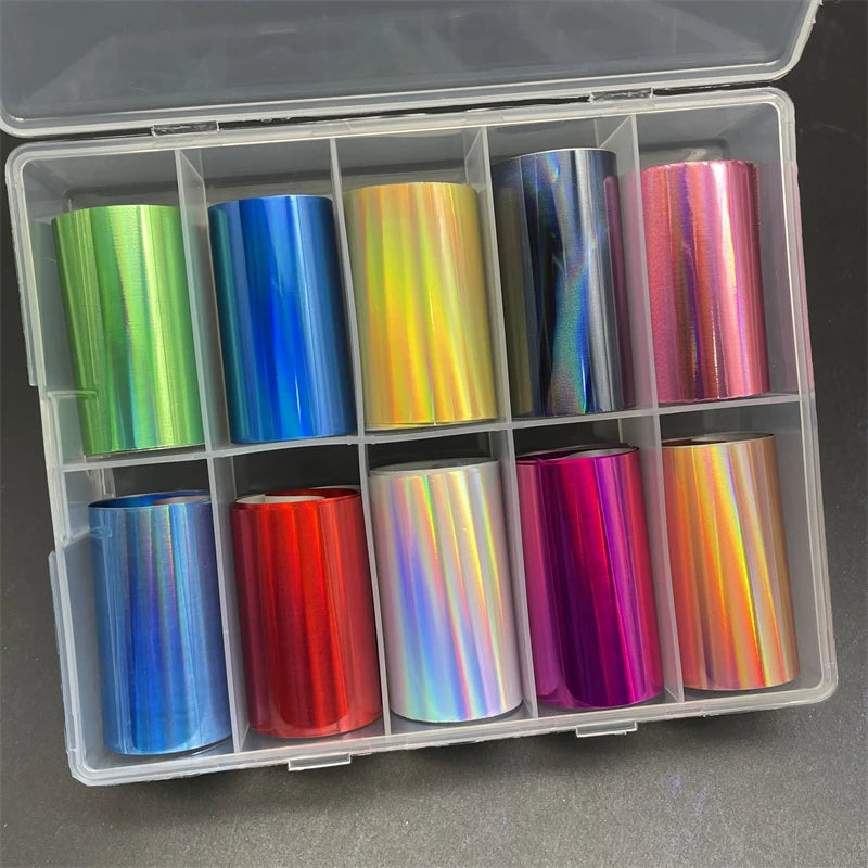 10 Patterns New Metal Nail Foils for Transfer Paper Stickers Floral Chameleon Nails Wraps DIY Water Marble Nail Art Decorations