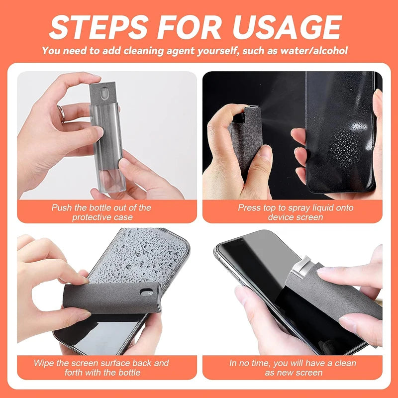 2-in-1 Mobile Phone Screen Spray Bottle Computer Screen Cleaner with Microfiber Cloth Set Cleaning Tools Car Cleaning Supplies