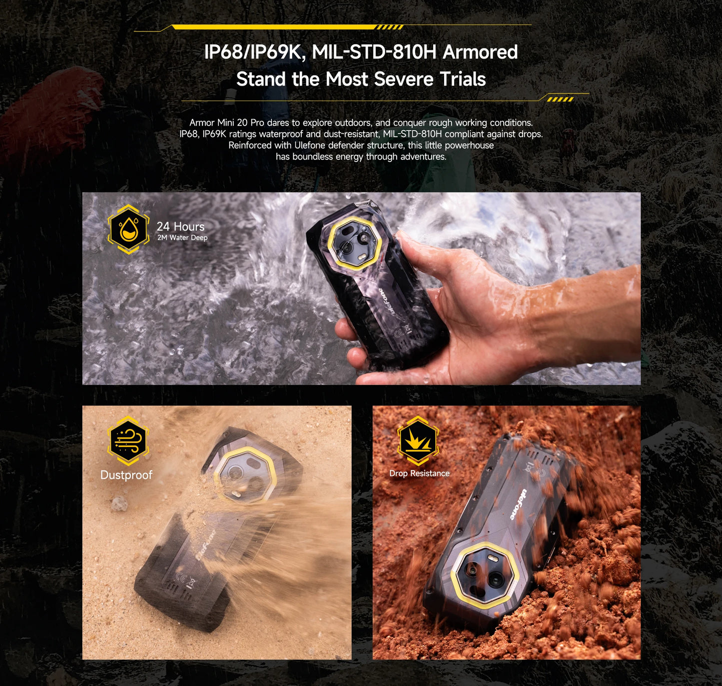 Ulefone 4.7" Rugged Phone Armor Mini 20 Pro 5G Android 14 16+256GB Smartphone LED Light 64MP Night Camera Mobile Phone
