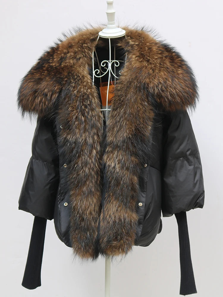 2024 Winter Women Warm Coat Oversized Real Fox Fur Collar Thick Luxury Outerwear New Fashion 90% Goose Down Jacket